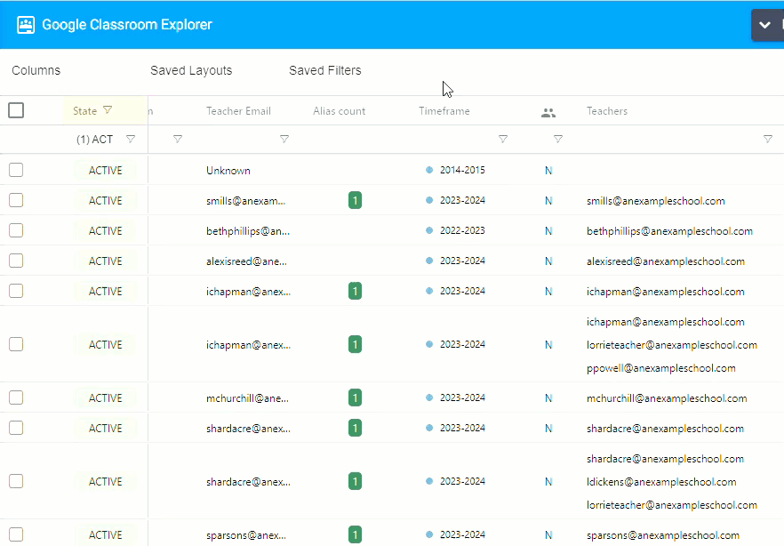 Show Hide Columns example