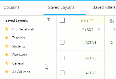 Filter Saved Layouts options