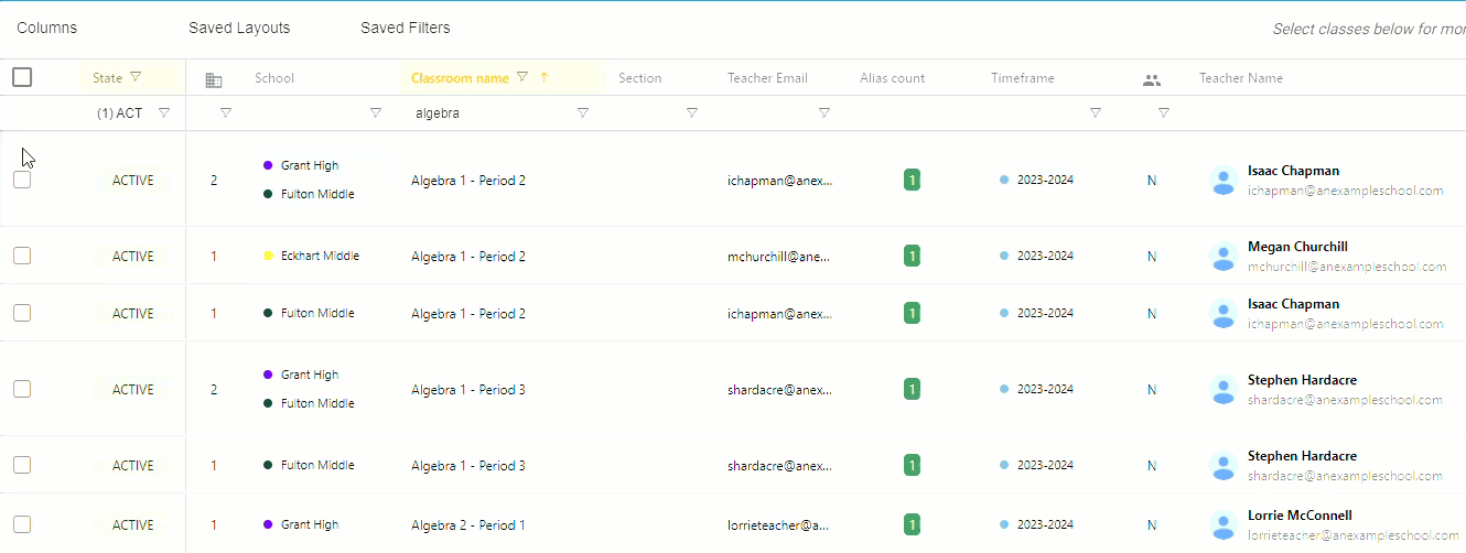 Refresh Class Details Multiple Classes example