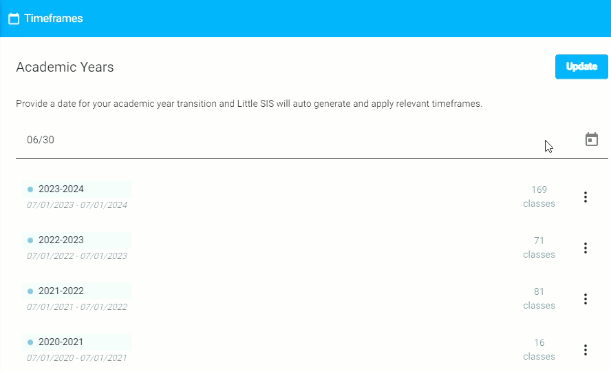 Edit Timeframe Transition Date example