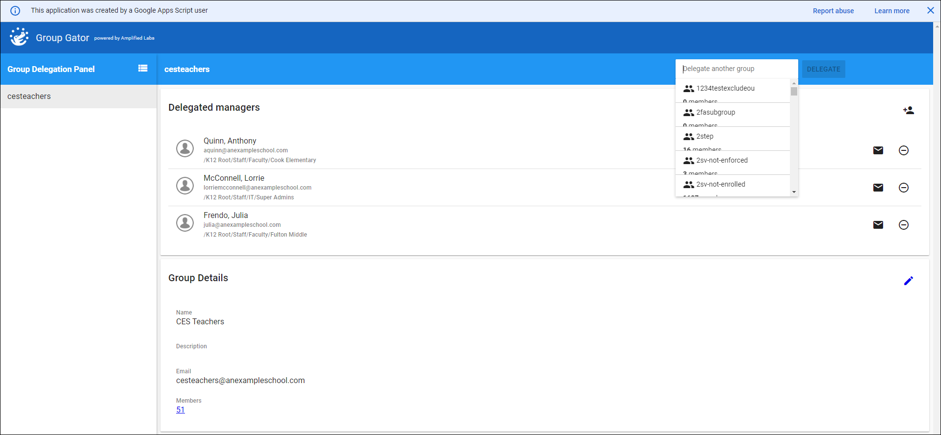 Create Delegated group example