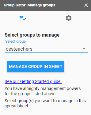 View of Group Gator interface showing the option to select a group