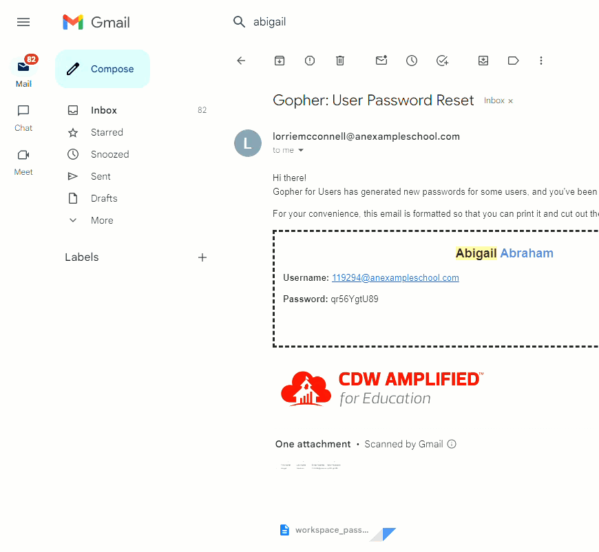 Change Password Email showing how to open an attachment