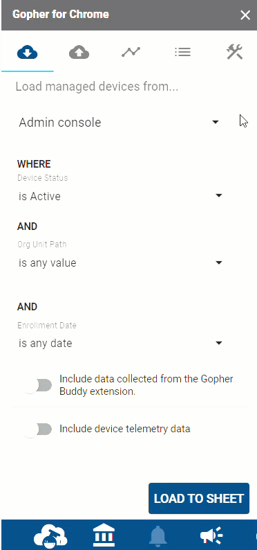 Load Devices options showing in the side panel