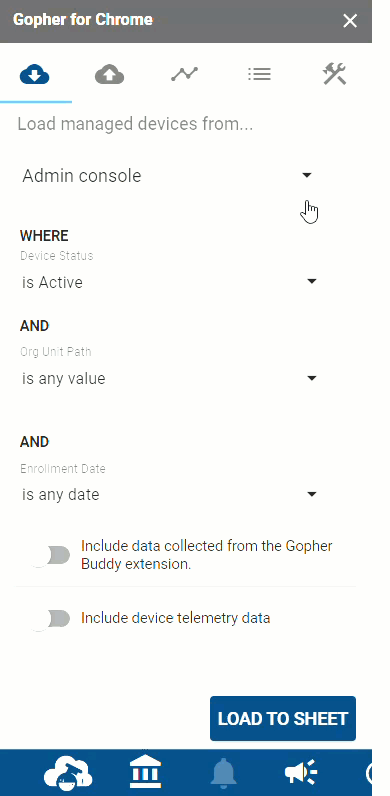Load from Admin Console showing side panel options