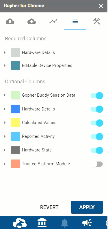 View of Toggling Visible Columns