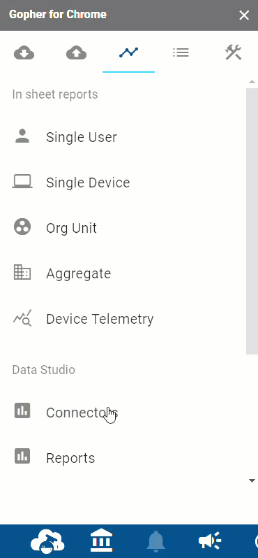 Dashboard connectors navigation in the sidebar 