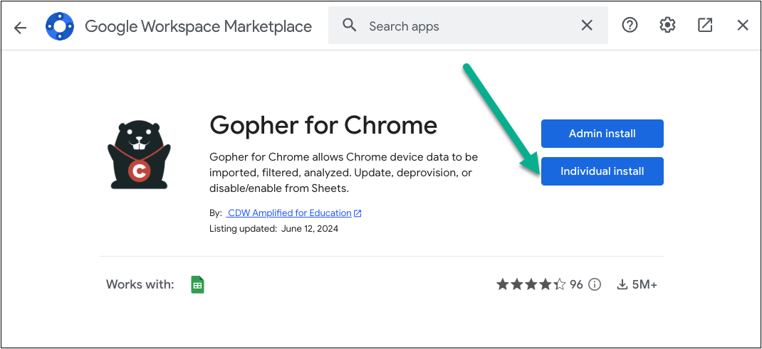 Marketplace install options