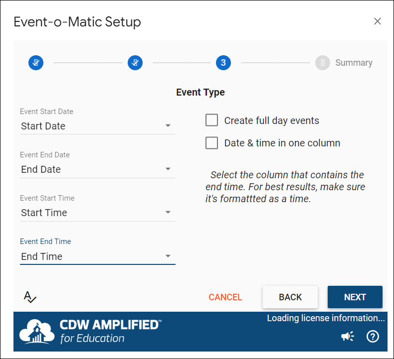 Setup stepper Step Event Type