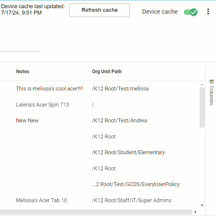 Show hide Columns in the web app