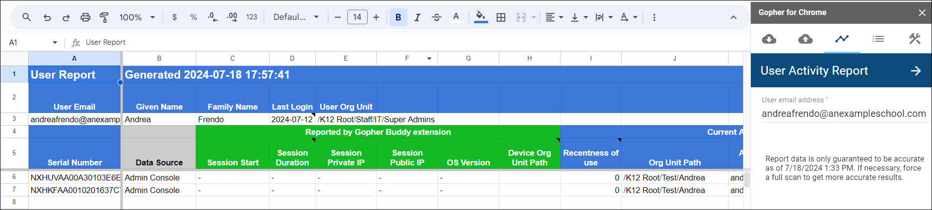 single User report example