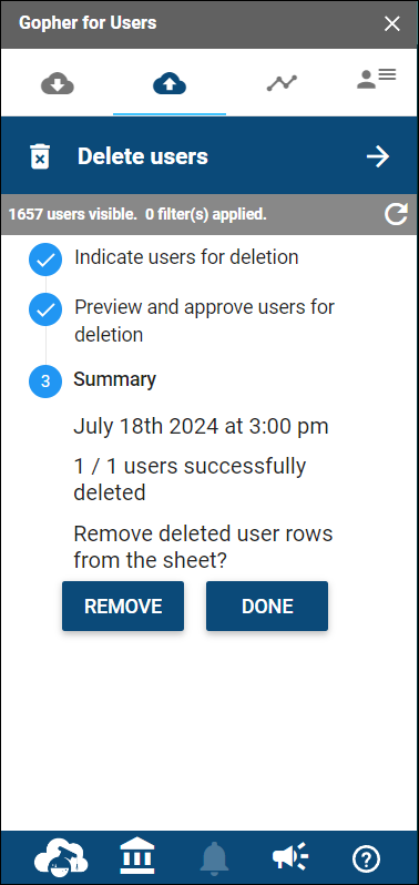 Delete Summary showing final remove and done options