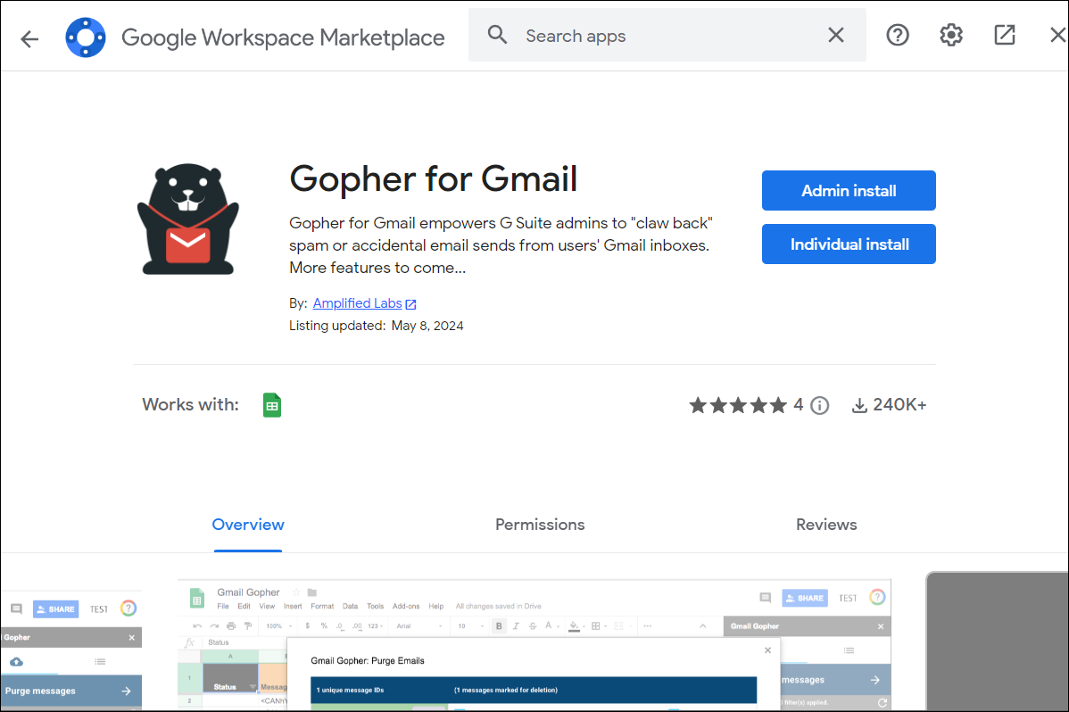 Marketplace Install Gopher for Gmail