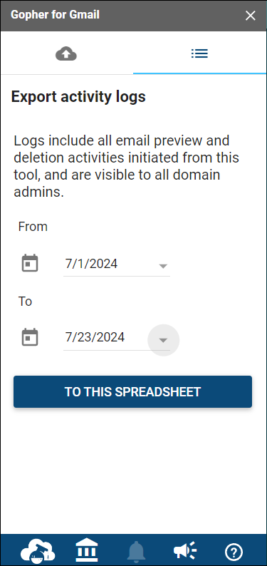 export Activity Logs sidebar view