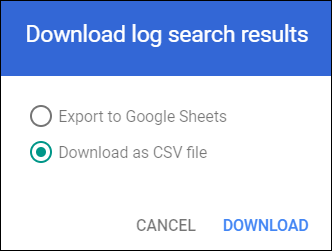 Download Popup showing CSV option