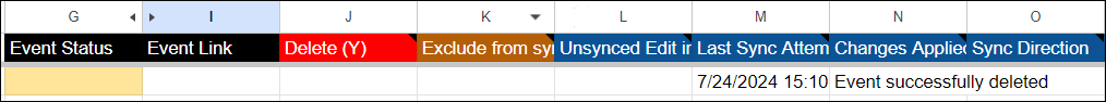 Successfully Deleted Events message in Sheet
