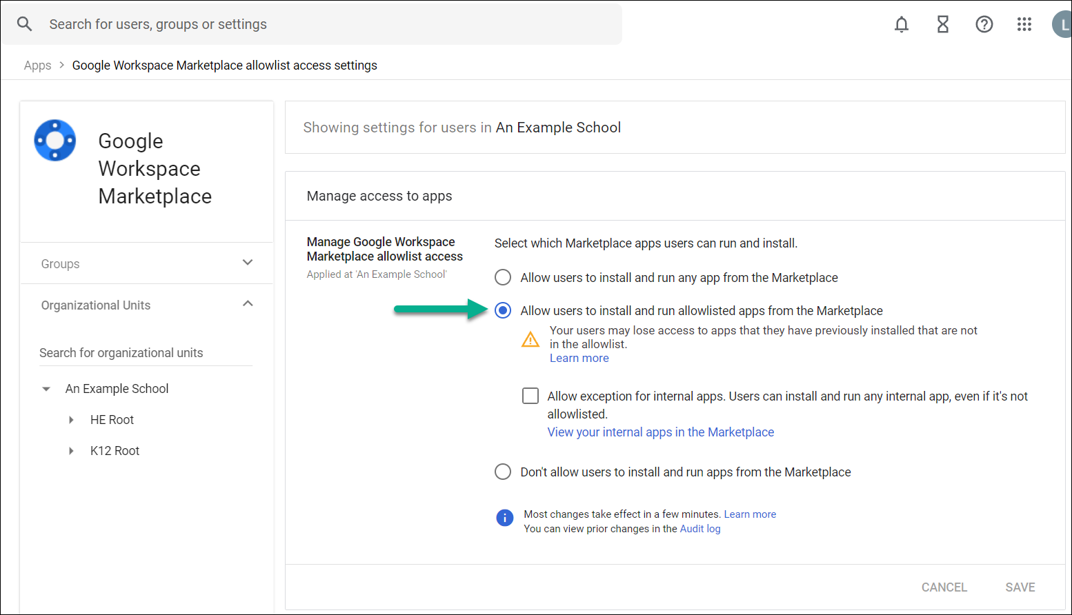 install Allow Install Setting in Admin console