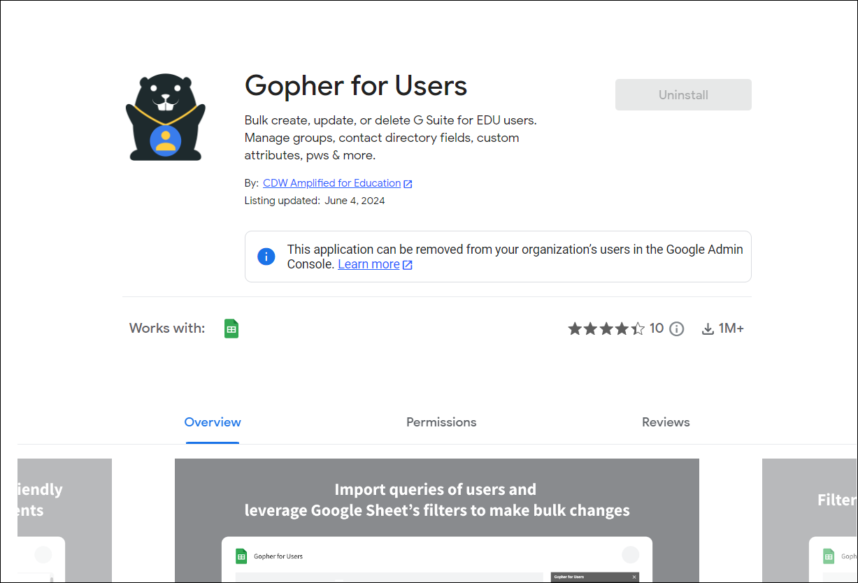 Marketplace Install page view