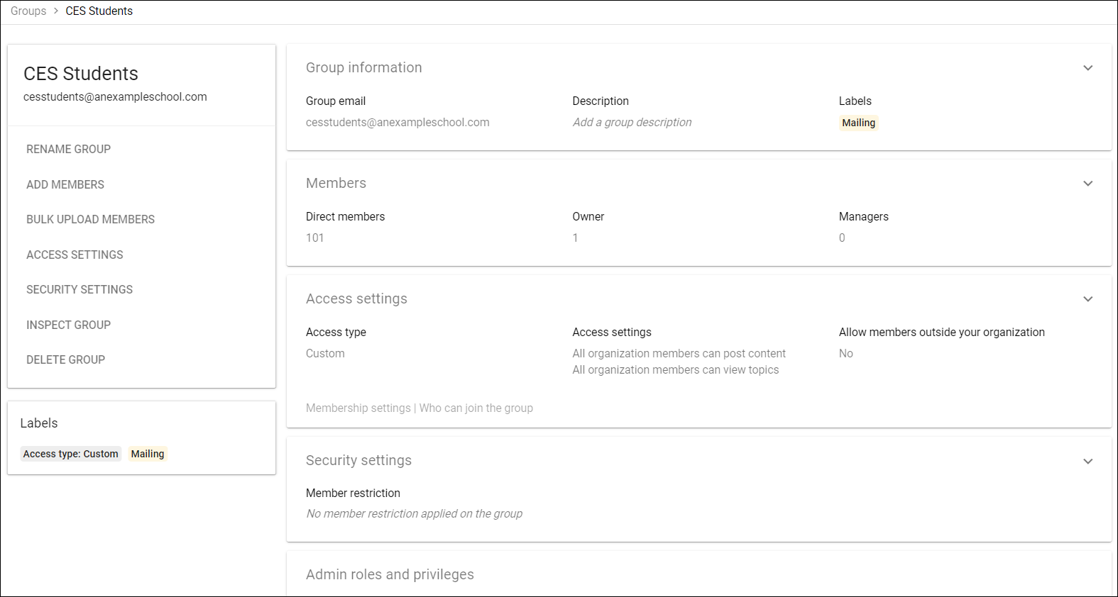 Group settings in the Admin console