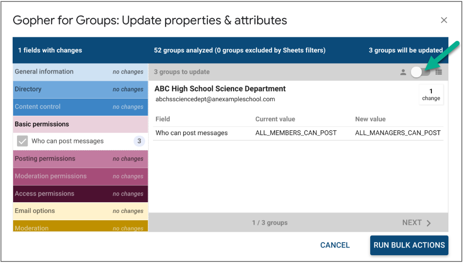 Preview of changes per-user view