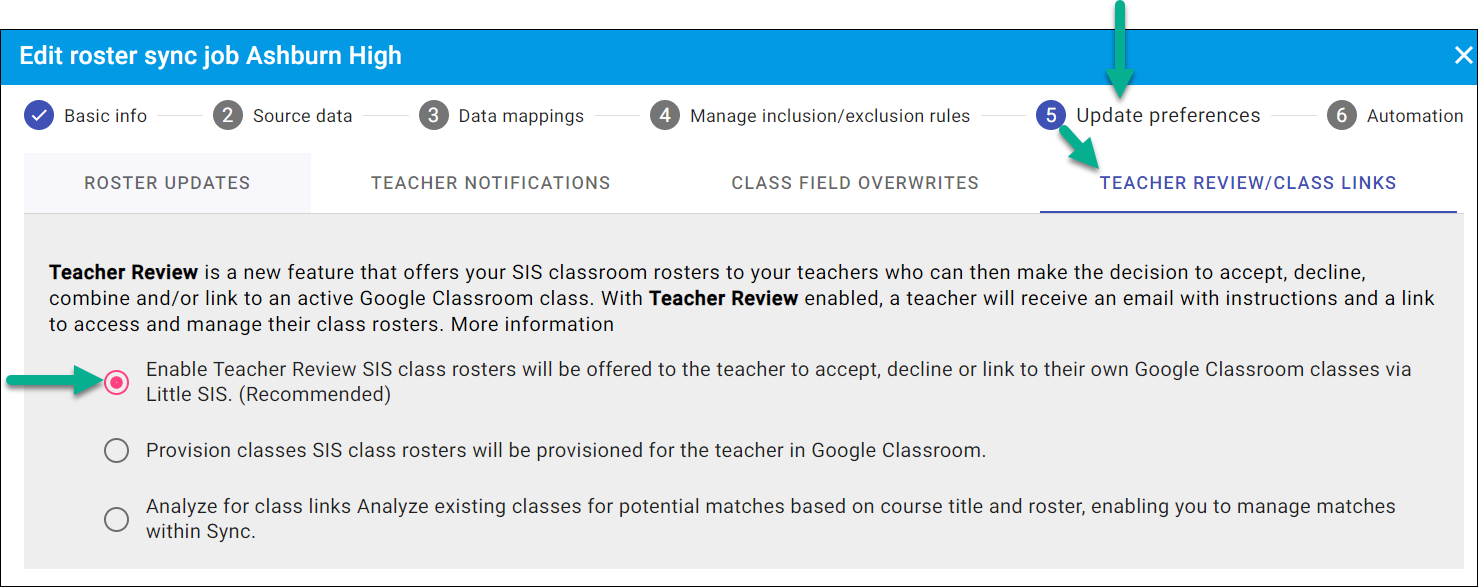 Teacher review enabled setting location