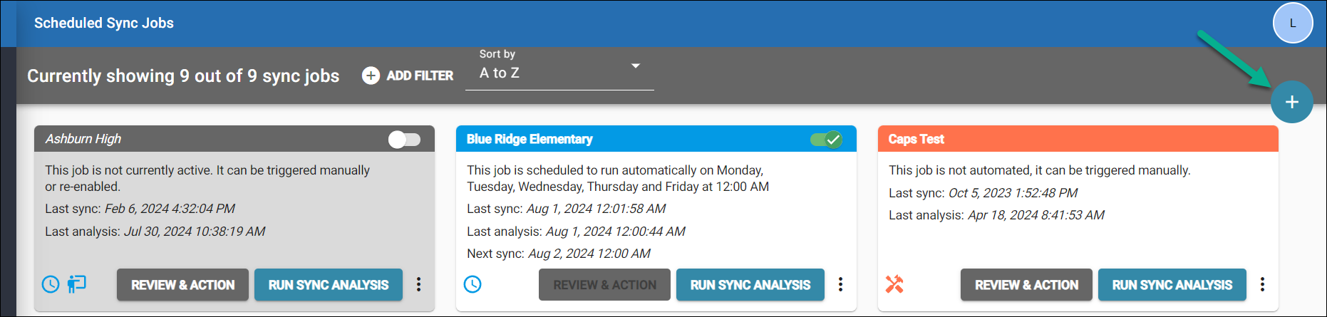 Create a sync job button