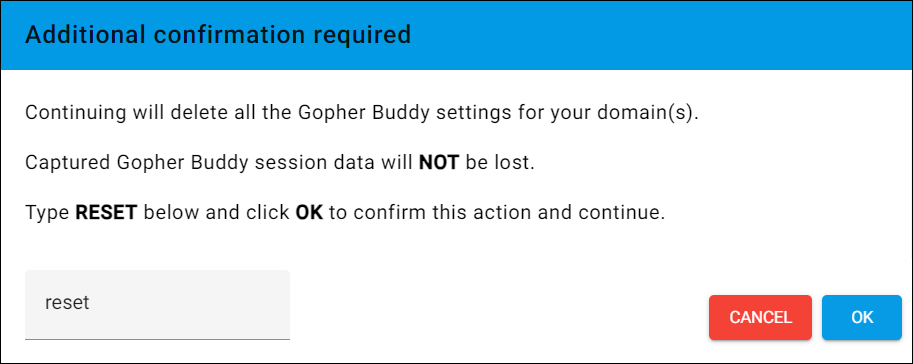 Reset settings confirmation prompt