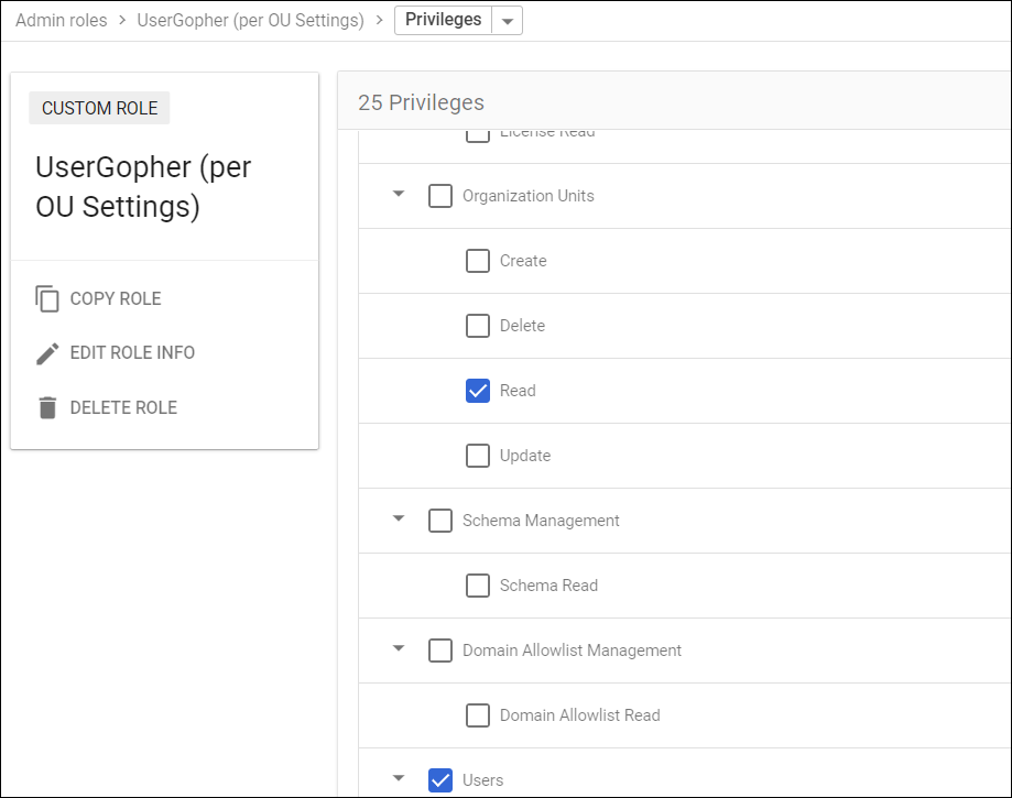 User Gopher per o u settings view