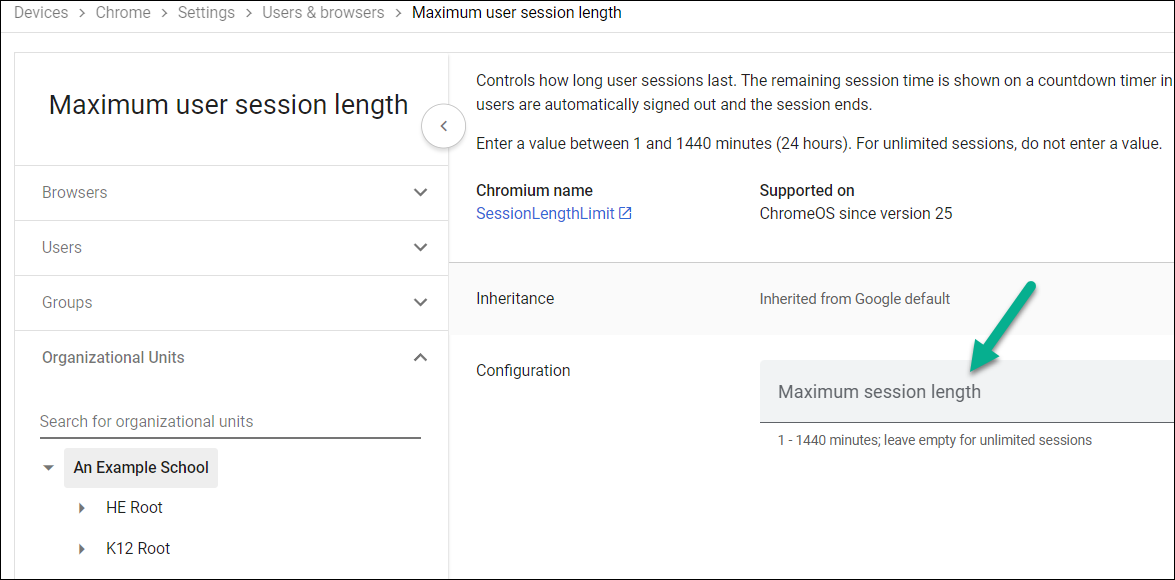Maximum session length Admin console setting