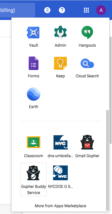 End user menu view with Gopher Buddy