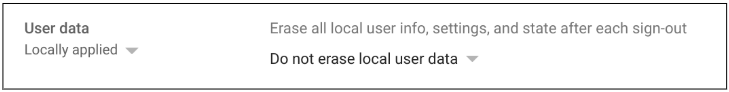 View of the Do not erase all local user data setting in the admin console