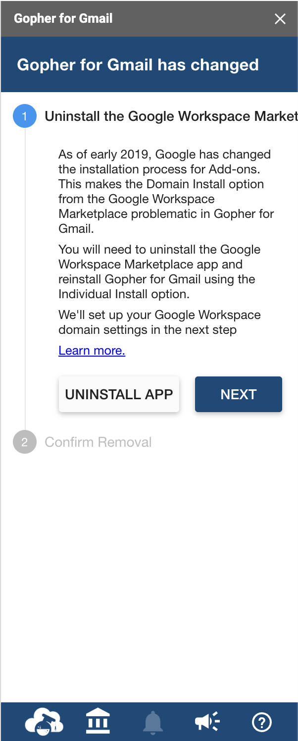 Gopher Gmail Has Changed Uninstall and reinstall prompt