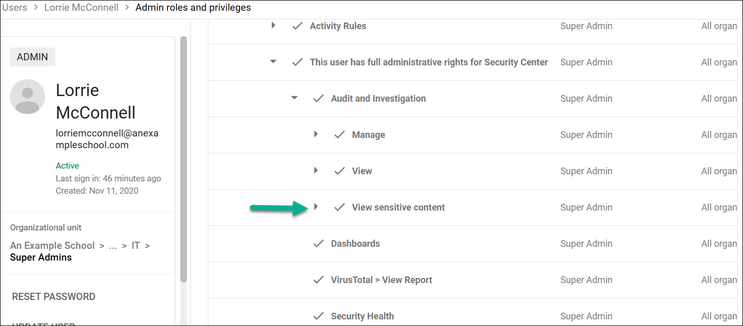 View Sensitive Content Privilege enabled