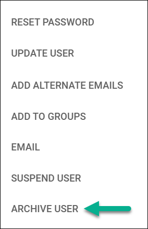 Archive User link in the left pane of the Admin Console