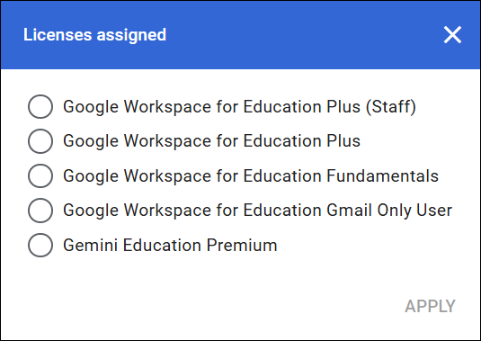 Search by assigned license type