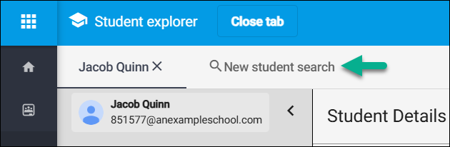 New  Student Search button at the top of the page