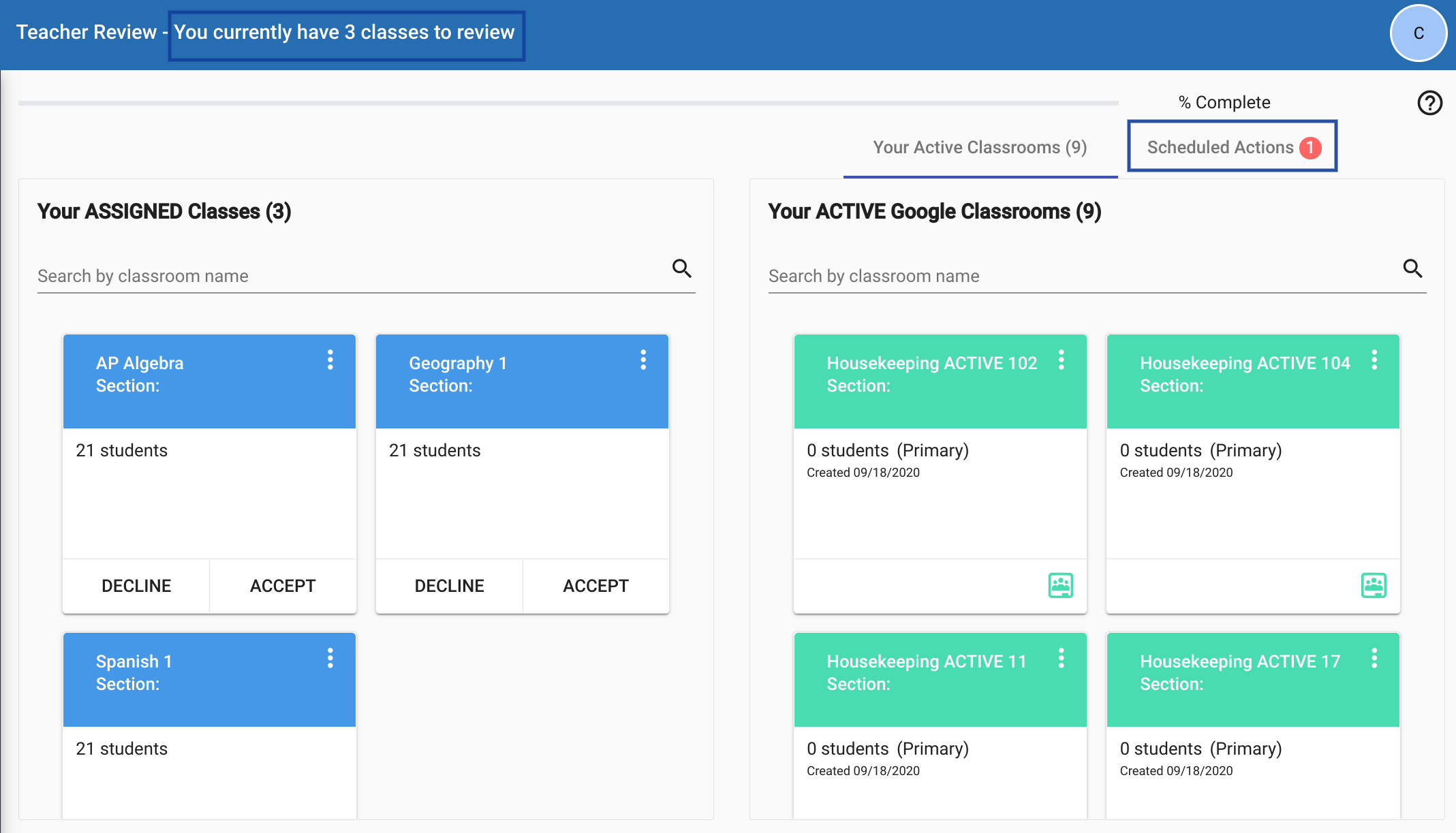 Scheduled actions tab location