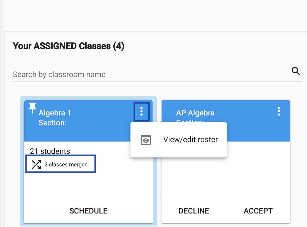 Access for viewing the roster for a merged class