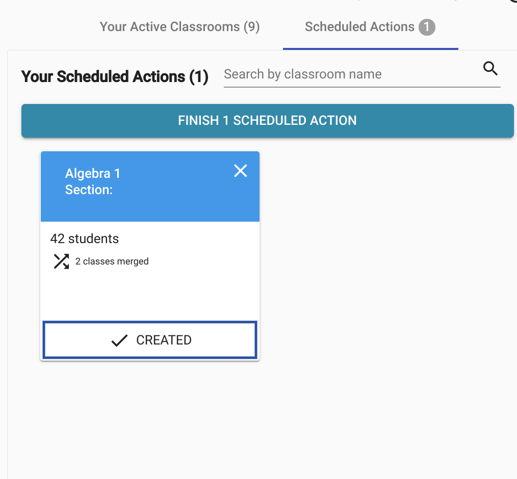 Class card with created indicator