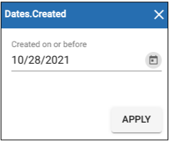 Filter by created date popup