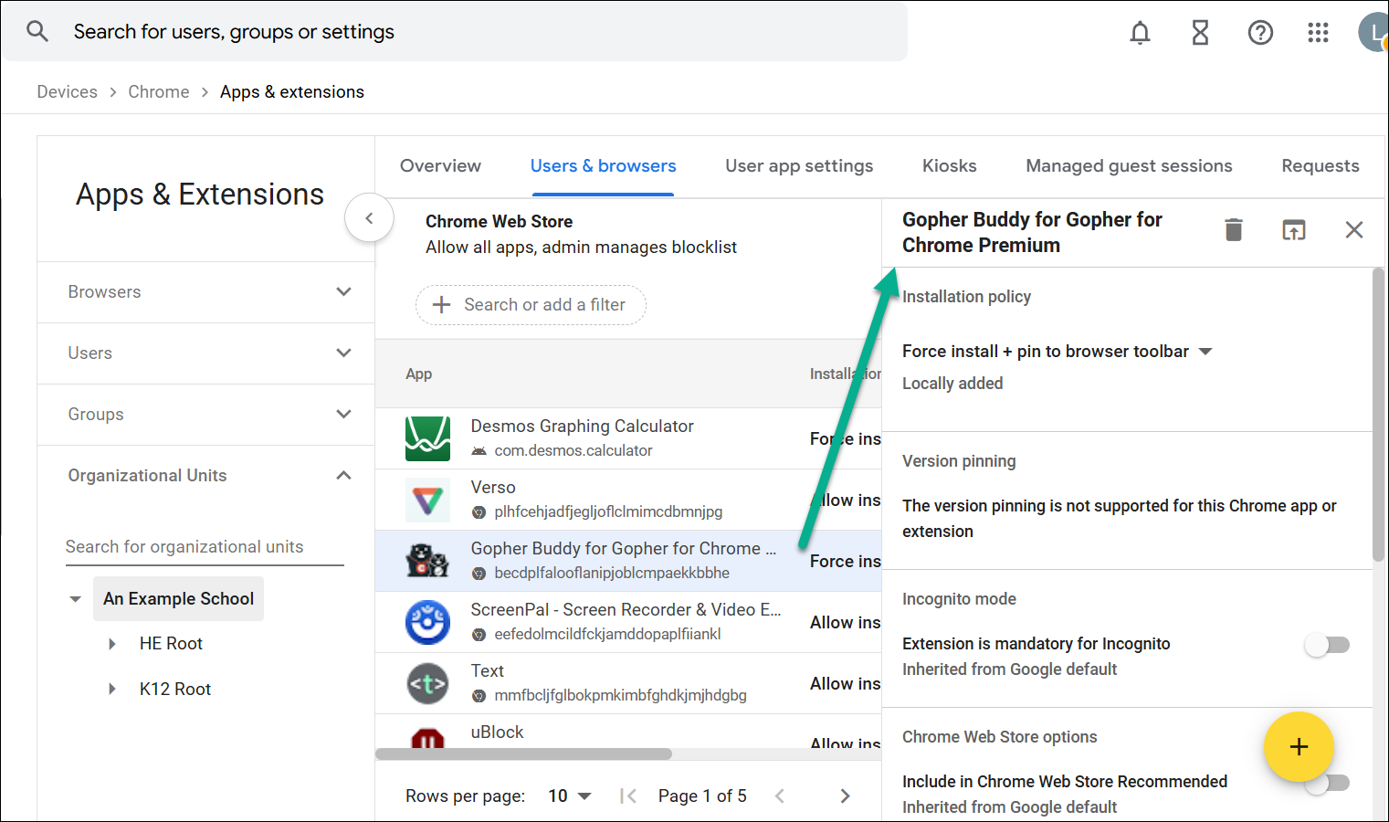 Gopher Buddy for Gopher for Chrome in the apps list