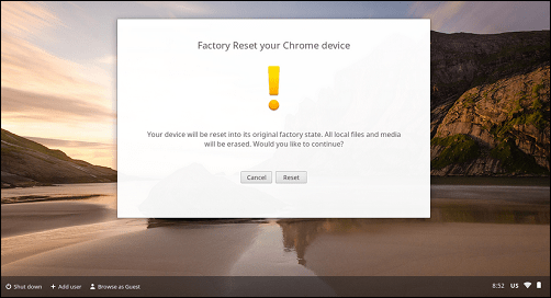 Factory Reset confirmation prompt