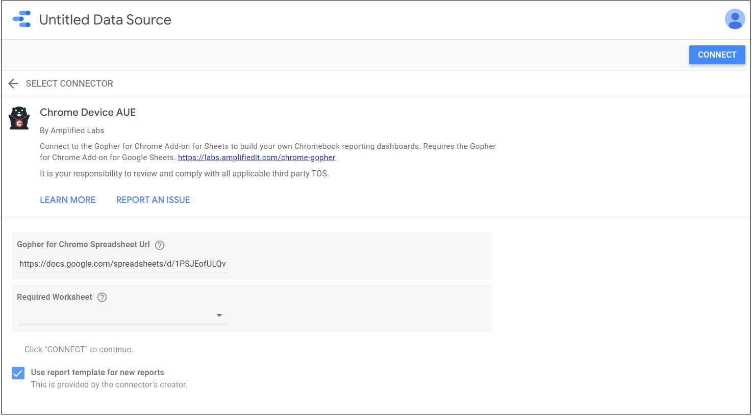 Use report template for new reports checkbox location at lower left
