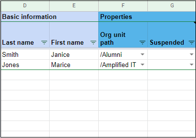 Sheet showing org unit path column selection